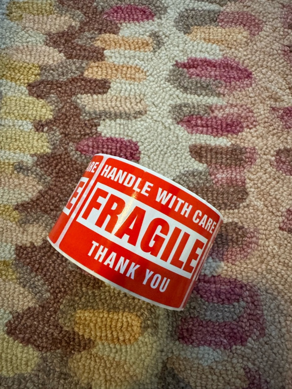 Fragile Handle With Care Warning Label Roll - Red/White 500/Roll 2x3
